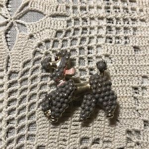 Poodle 🐩 Brooch Grey With Pink Ribbon and Red Eyes